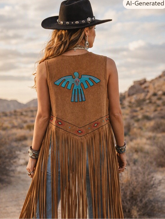 Wrangler Jackets & Blazers - RARE Wrangler Faux-Suede Long Fringe Thunderbird Vest